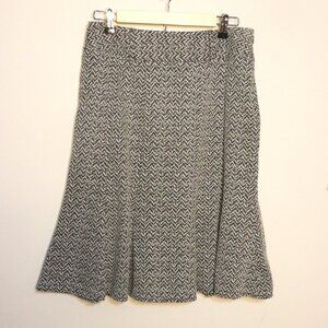 Susan Bristol Vintage white and black abstract pattern a-line trumpet skirt